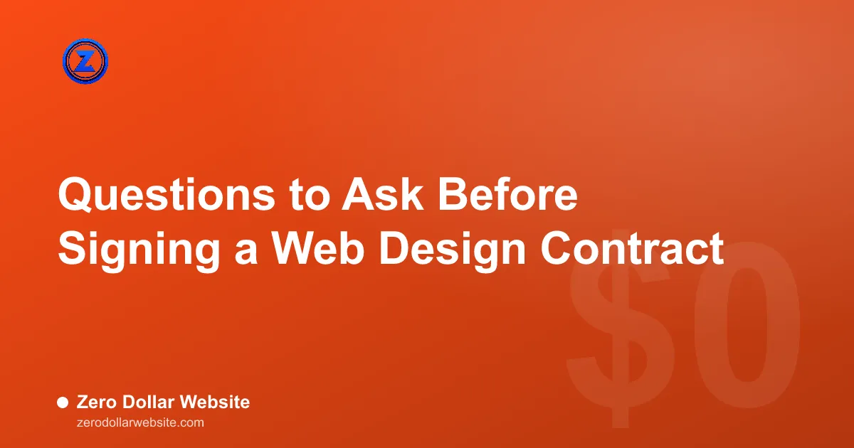 Read: Questions to Ask Before Signing a Web Design Contract Small business owner reading a web design contract at a desk with a laptop and printed pages