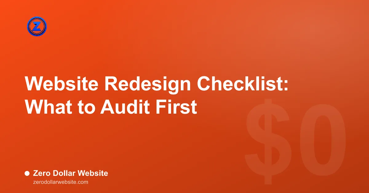 Read: Website Redesign Checklist: What to Audit First A marked-up screenshot of a dated small business website with notes pointing at problem areas