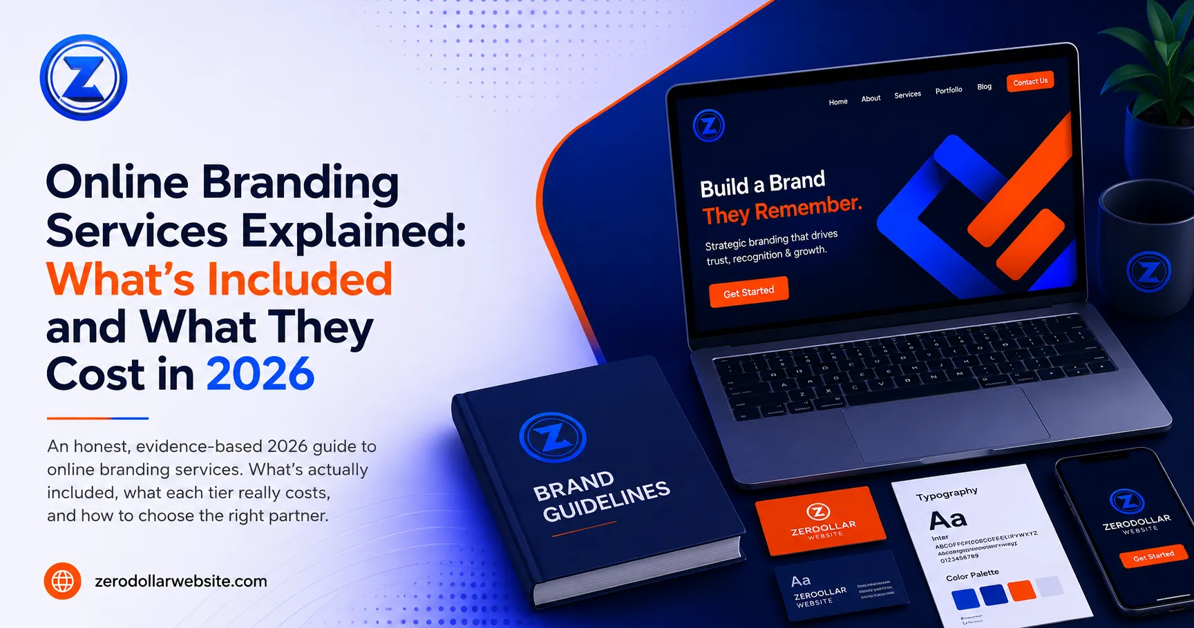 Read: Online Branding Services in 2026: What's Included and the Real Cost A small business brand identity laid out across a website, social profiles, and a logo system