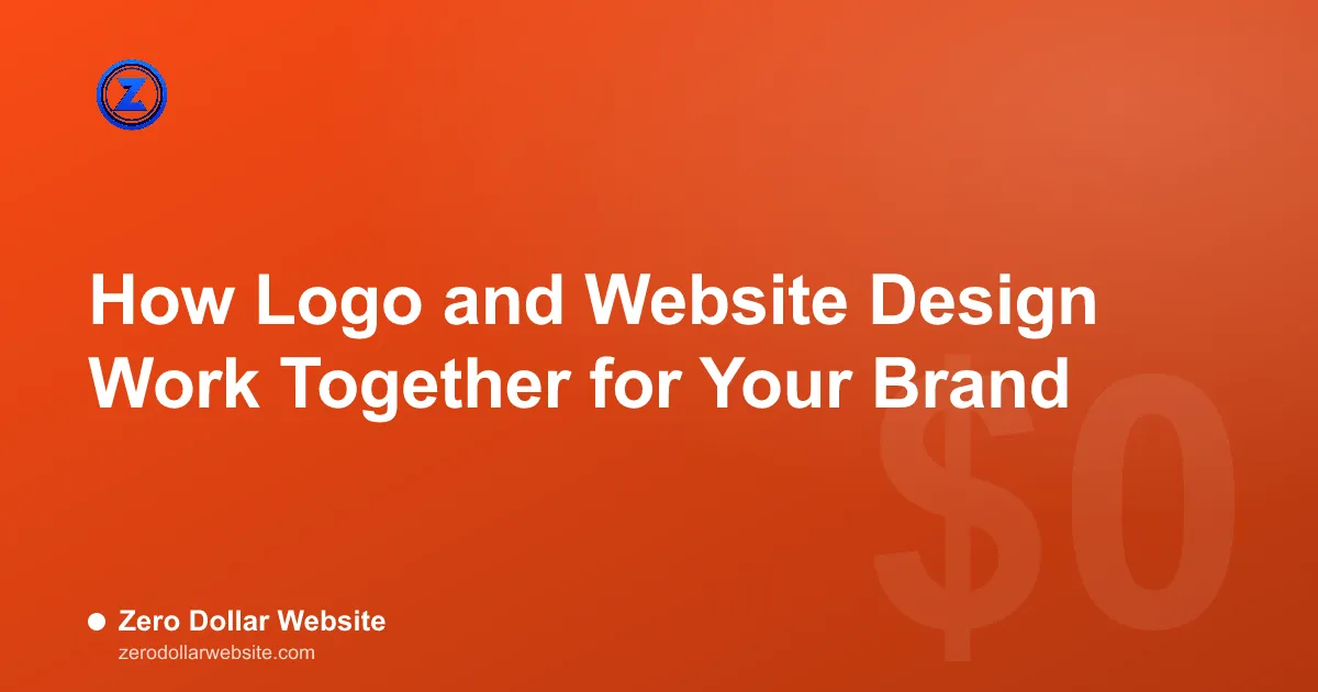 Read: How Logo and Website Design Work Together for Your Brand A printed logo sheet next to a laptop showing a website homepage with matching colors and type