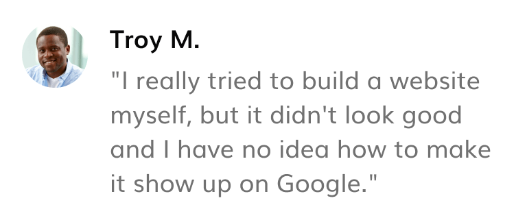 Testimonial about business owners trying to get a website without ueni