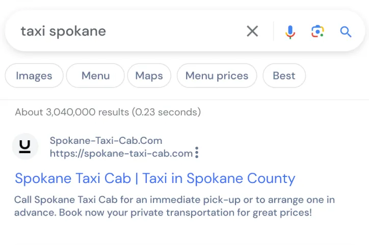 Spokane Taxi ranks #1 on Google