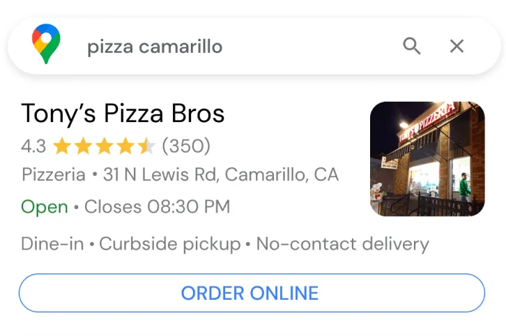 Tony's Pizza Bros ranks #1 on Google